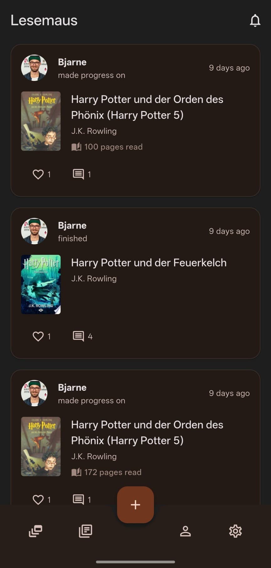 Social feed showing friend activity