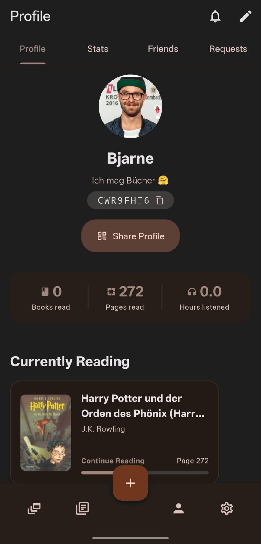Booklynx app profile screen